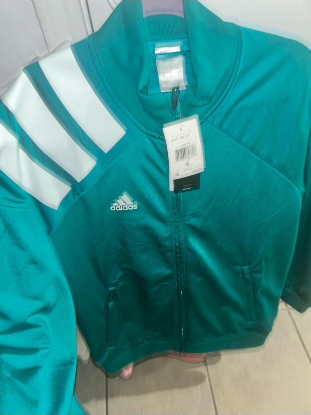 adidas Teal Full-Zip Track Jacket with White Stripes